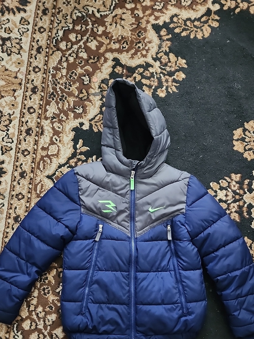 Boy's Nike Blue & Gray Kids' Puffer Jacket with Hood; Medium 10-12yrs